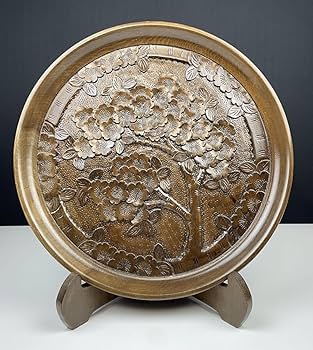 軽井沢彫　桜　木製取手付お盆　茶道具　伝統工藝　送料込み251012 軽井沢彫 桜 木製取手付お盆 茶道具 伝統工藝 送料込み251012